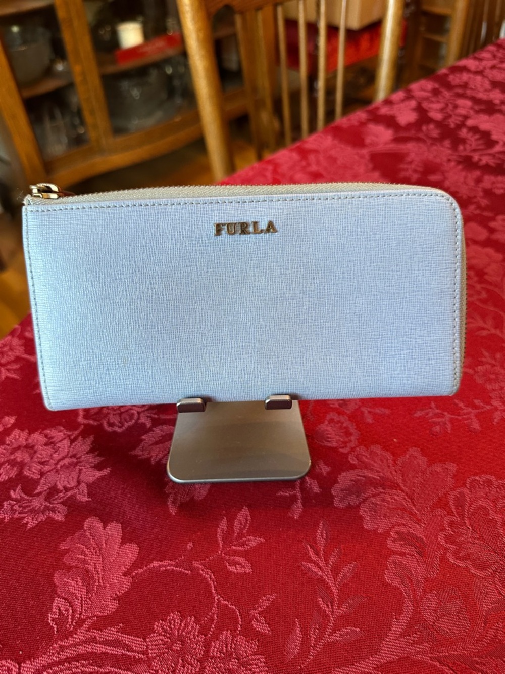 Furla Blue Leather Long Half Zip Wallet